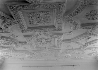 Interior.
View of first floor ceiling 17th century plasterwork.