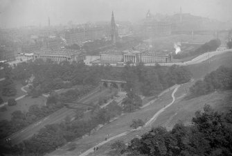 General view looking north eastwards from the Castle of Princes Street, also showing the National Gallery and Royal Scottish Academy.