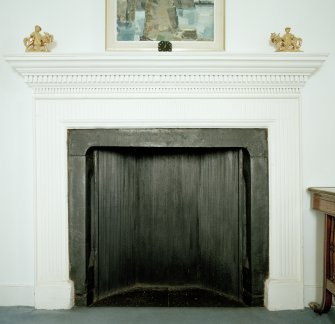 Interior, 3rd floor, bedroom, detail of fireplace