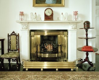 Interior, 1st floor, study, detail of fireplace