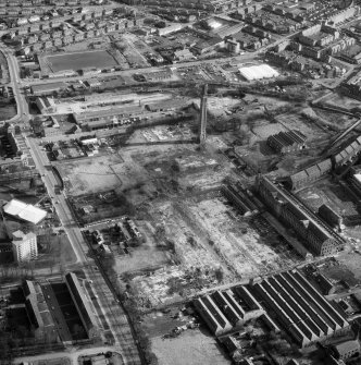 Scanned image showing oblique aerial view of Camperdown works and cox's Stack