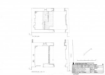 Ground floor plan, First floor plan and Section