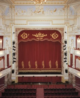 Aberdeen, Rosemount Viaduct, His Majesty's Theatre.
Interior, auditorium, view of stage from circle, with tabs down.