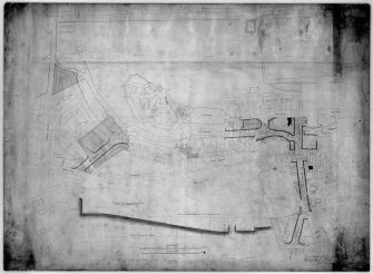 Plan of area South of Castle showing full extent of Western Approaches-Castle terrace, etc plus section of ground below George IV Bridge.  Includes pencil notes.
