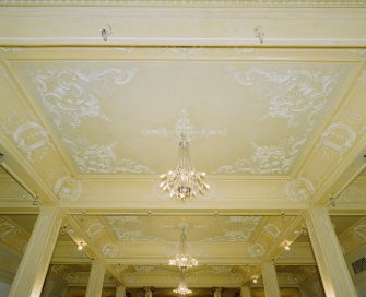 Interior, ground floor, supper room, view of ceiling from S