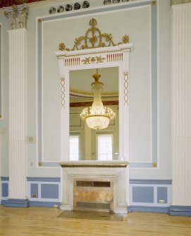 Interior, 1st floor, assembly room, view of fireplace