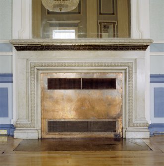 Interior, 1st floor, assembly room, view of fireplace
