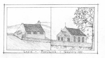 Digital image of sketch of Logie and Gauldry Free Churches
