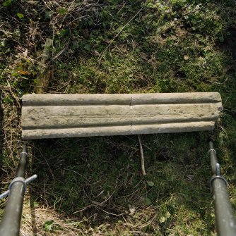 View of incised medieval grave slab.