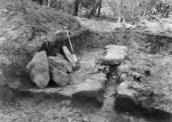 Rough Castle: scanned copy of excavation photograph - culvert passing under rampart.
Photograph illustrates a report by Mungo Buchanan, PSAS xxxix (1904-5)