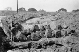 Building stones used to form sides of drain through the rampart
From Photograph Album detailing excavations at Mumrills Fort