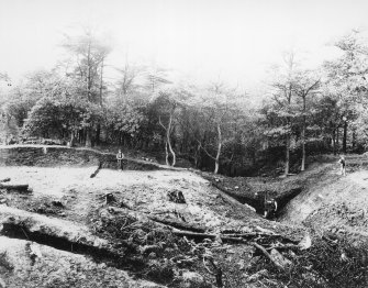 Excavations at Rough Castle- Proceedings of the Society of Antiquaries of Scotland, May 8th 1905; Vol. XXXIX p. 442.
The Antonine Wall
The Wall and Ditch excavated, looking west.