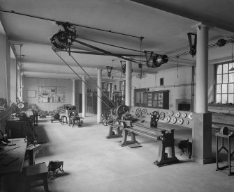 Interior view of the basement workshop in the Kelvin Building of Natural Philosophy.