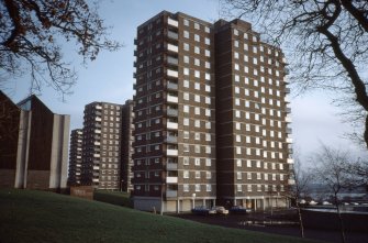 Dundee, Menzieshill 9th Development: View of three 15-storey blocks.