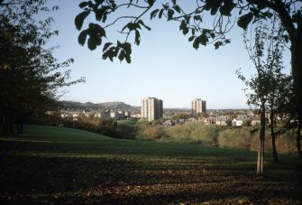 Edinburgh, Comiston, Oxgangs Crescent: View from a distance of three 15 storey blocks.