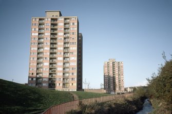 Edinburgh, Comiston, Oxgangs Crescent: View fof three 15-storey blocks.
