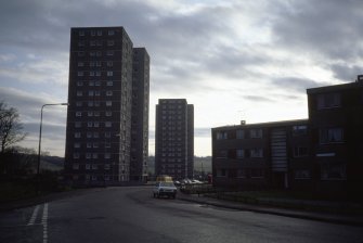 Edinburgh, Greendykes Rd (Greendykes 3 THA): View from road of two 15-storey blocks.