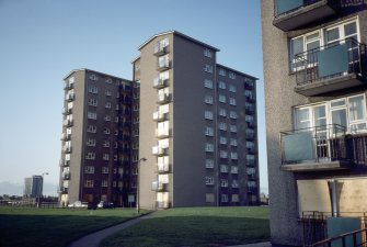 Edinburgh, West Pilton Grove: View of two 10-storey blocks.