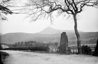 Arran, Stronach.
View of standing stone with Goatfell in the distance.