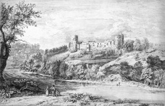 Engraving.
Titled: 'South view of Bothwell Castle'.