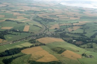 Oblique aerial view of the M9 Motorway at Loch Leven, taken from the SE