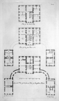 Edinburgh, Saughton House.
Photographic copy of floor plans.
Insc: 'Plan of the first Floor' 'General Plan of the Ground Floor of Saughton House' 'Gul. Adam inv: et delin' 'R:Cooper Sculp'