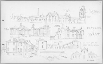 Photographic copy of annotated pencil sketch of buildings in Dunblane and Lecroft parish by David Walker.