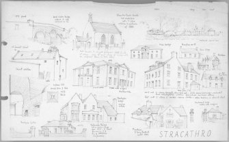 Photographic copy of annotated pencil sketch of buildings in Stracathro parish by David Walker.