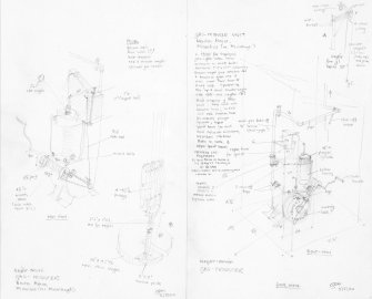 Photographic copy of site survey notes and drawings of domestic gas producer for lighting.