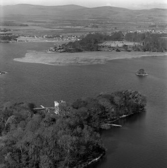 Oblique aerial view of Lochleven Castle. 
