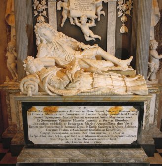 Interior.
Queensberry Monument, view of effigies and memorial panel.