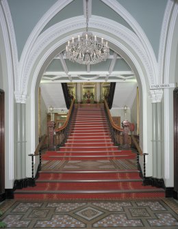 Inverness Town House, interior.  Ground floor: view of stair-case from North