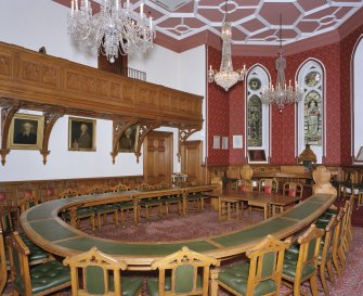 Inverness Town House, interior.  First floor: view of Council Chamber from North West