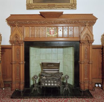 Inverness Town House, interior.  First floor: detail of Council Chamber fireplace