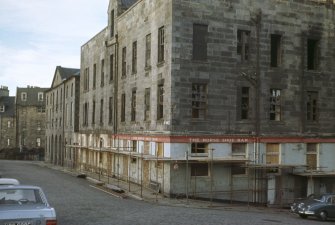 View from SSE of St James Place and the W end of Little King Street immediately prior to demolition.  In the foreground The Horseshoe Bar with the St Andrew's Hall in the background.