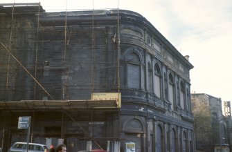 View from E of Broughton Street, detail of facade of Theatre Royal prior to demolition.