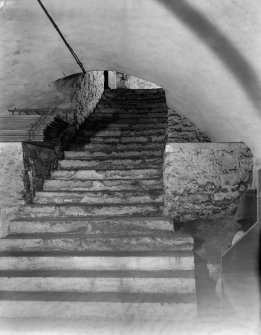 Stair from deep vaults under Banqueting House. South side of Castle
