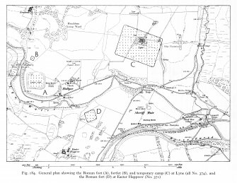 General map showing the Roman fort, fortlet and temporary camp at Lyne and the Roman fort at Easter Happrew.