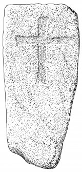 Scanned ink drawing of North Rona 2 sunken cross slab
