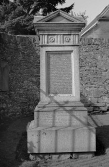 View of Gardner family monument in Brechin Cathedral churchyard, showing inscription to James Alexander Gardner, d. 25 Sep 1887.
