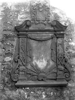 Copy of historic photograph showing detail of gravestone.