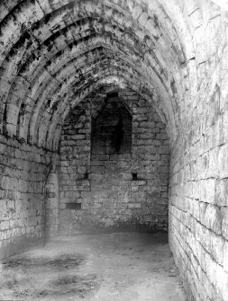 Historic photograph showing view of interior view of hall.