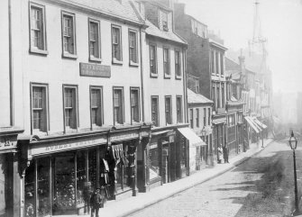 View of High Street, Paisley
Titled: 'High Street'
Inscribed on verso; 'Probably about 1870. Street was 22 feet wide.'
Used in Gardner, Alexander,"A handbook to Paisley."