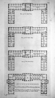 Plans of ground, second, third and attic storeys of Infirmary.
