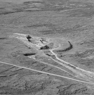 Aerial view of Orkney, Hoy, Lyness, Royal Naval Oil terminal, view from E of the workings near to the tunnel entrance for the underground Oil Tanks at Wee Fea.