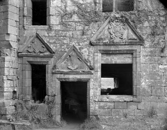 Dumfries And Galloway, Caerlaverock Castle. Scan from a glass plate.
Detail of East Range showing entrance doorway and ground floor windows at North East angle of courtyard.