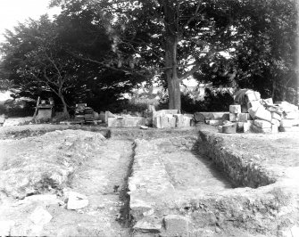 View of excavation at South wall of presbytery.