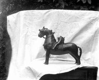 Dunolly Castle, bronze horse.
General view of bronze horse.