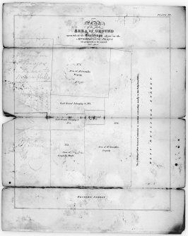 2 Princes Street, site plan showing postition of  No 1, 2 and 3, the area of Mr Contable's properties and the area of Campbells Hotel with 'Back Ground' belonging to these, insc; 'Area of Ground upon which the Buildings shewn on the Accompanying Plans are proposed to be carried into effect.'