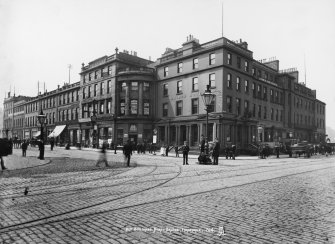 View of the junction of North Bridge and Princes Street, Edinburgh c1895. Now the site of the Balmoral Hotel.